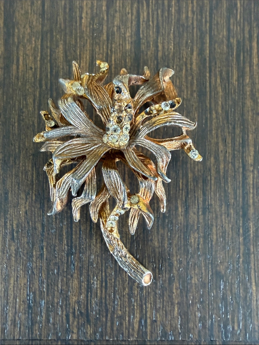 VINTAGE GOLD TONE PALM TREE RHINESTONE BROOCH Tropical Island Pin